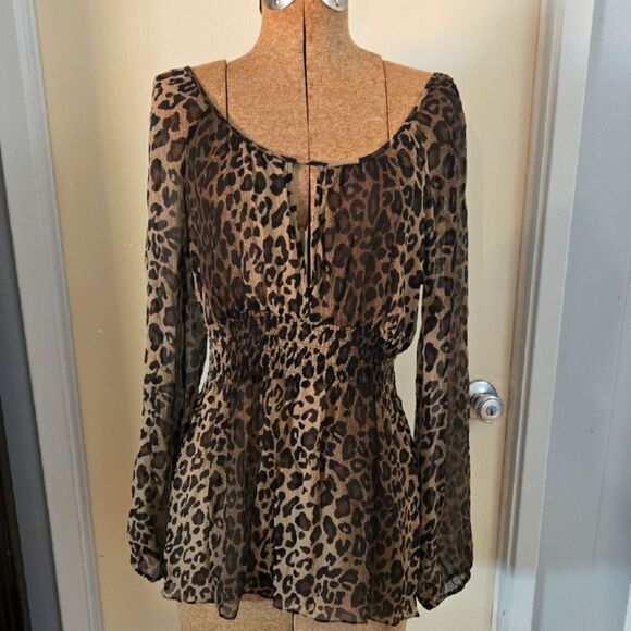 INC International Concepts Brown Tan Bell Sleeve Peplum Blouse - Picture 1 of 12